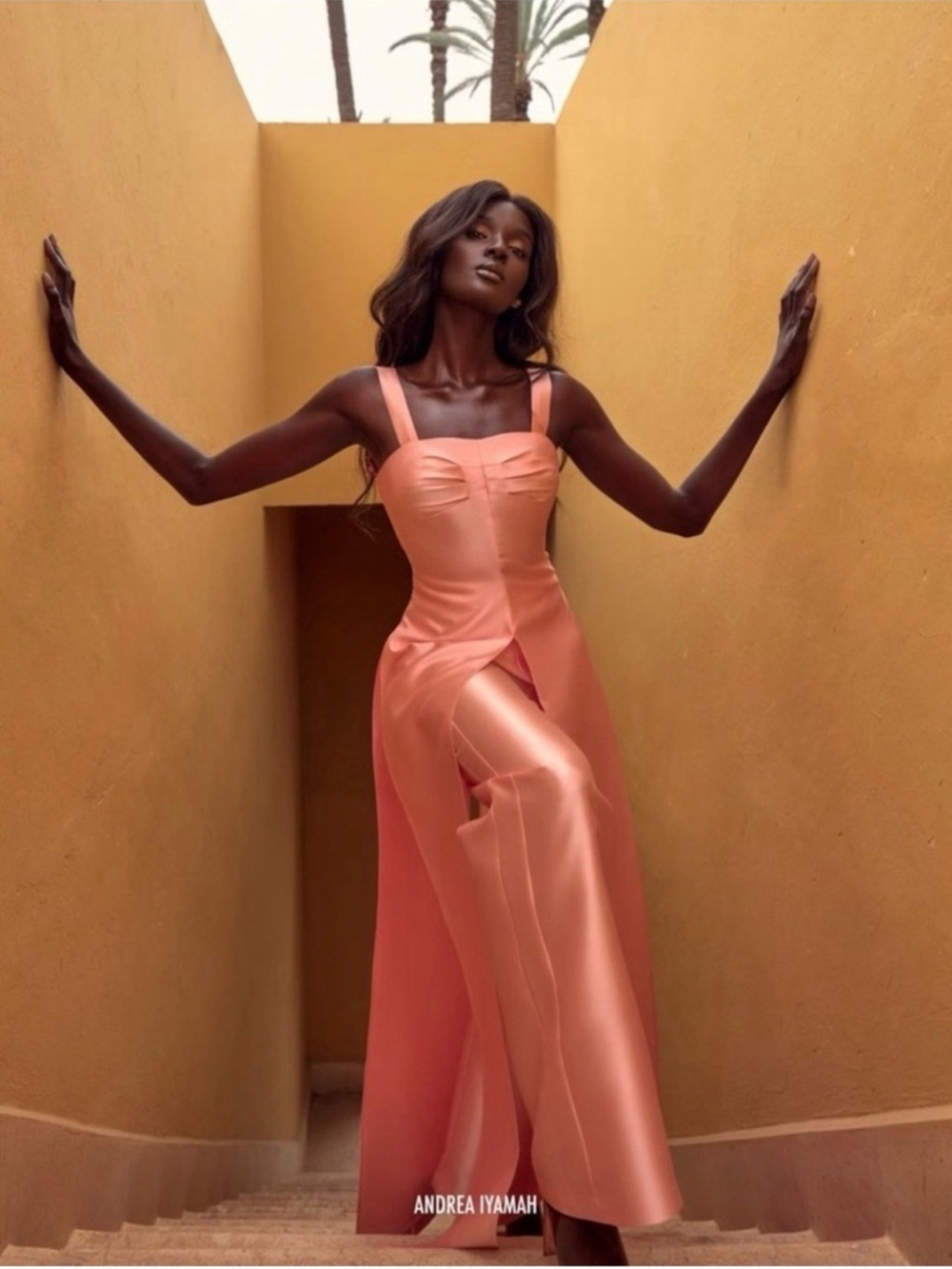 Andrea Iyamah Vasi Top Peach Satin Long Overlay Tunic Size L US 10 NWT - Picture 2 of 12